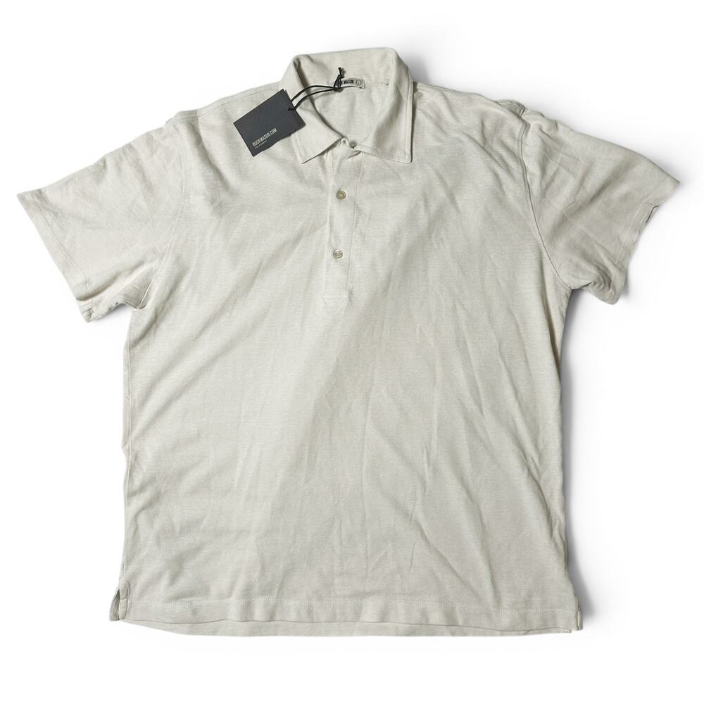 Buck Mason Linen Pique Polo Shirt Mens Size L Natural Cream Cotton Linen NWT